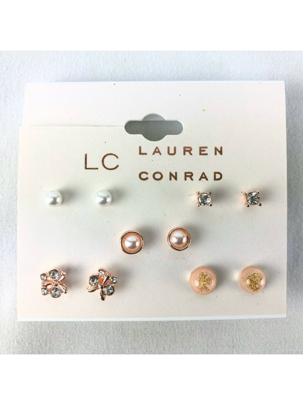 LC Lauren Conrad Earrings 5 Pairs Copper-tone Rhinestone Pearl Butterflies